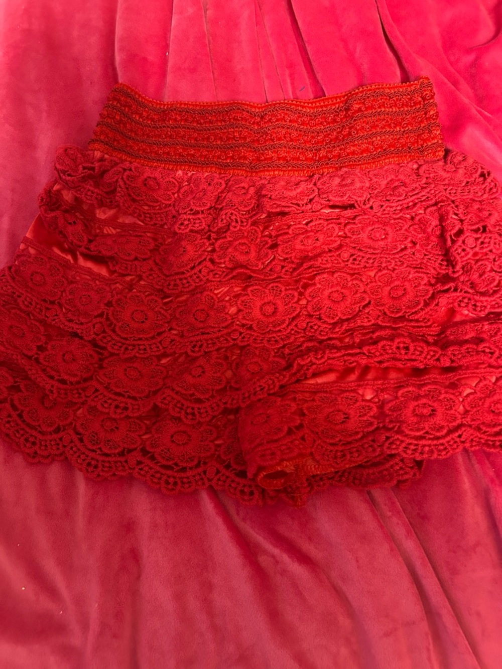 Red Lace Skort with Elastic Waist